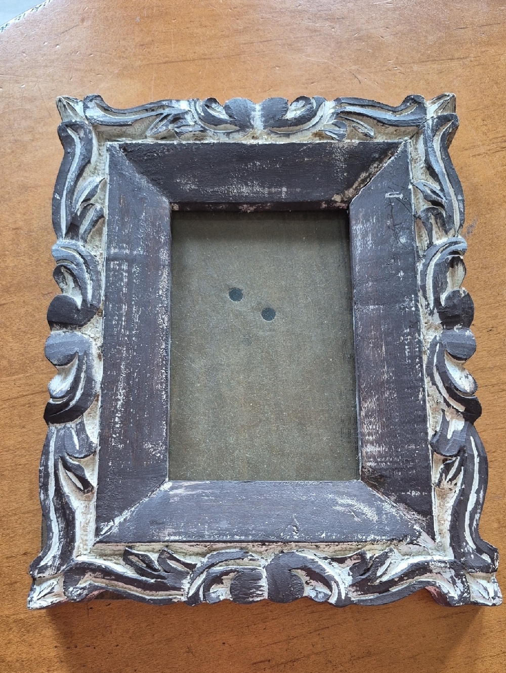 Distressed Ornate Wooden 3x5 Photo Frame - Brown & Cream